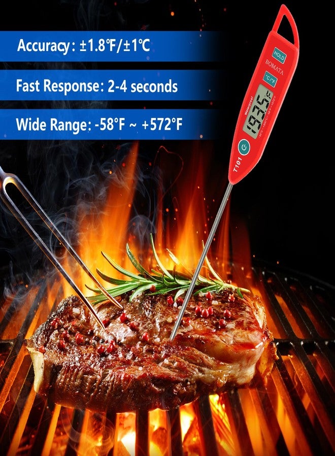 BOMATA 2 Pack Waterproof IPX7 Meat Thermometer Instant Read Food Thermometer with Long Probe for Water, Liquid, Kitchen Cooking, Grill,BBQ ! T101 X 2 Pcs (Black & Red)… - Image 3