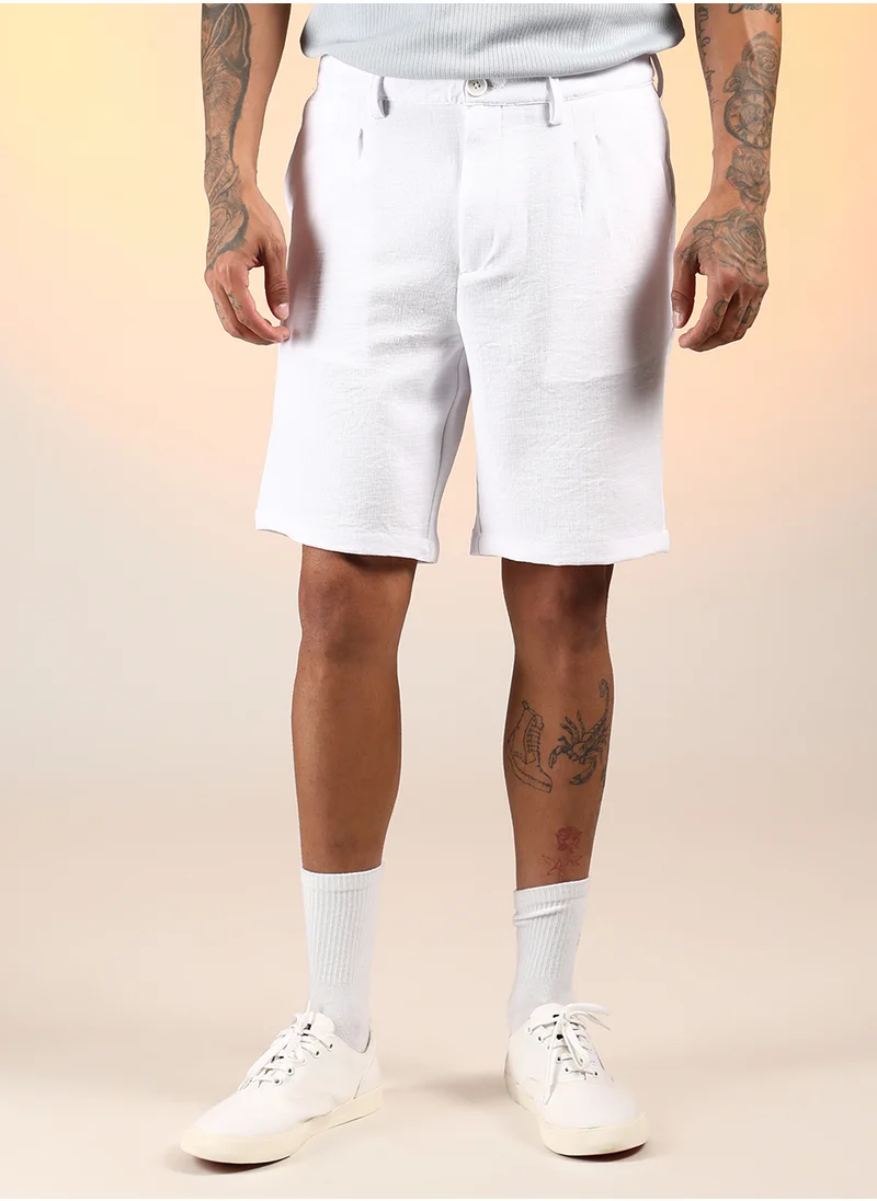 Campus Sutra Men's Chalk White Wrinkled Tailored Shorts