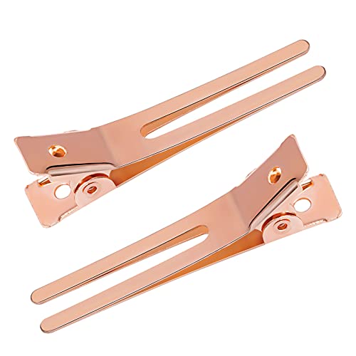 Wobe 50pcs Hairdressing Double Prong Curl Clips, Wobe 1.8" Styling Section Metal Alligator Clips for Curling and Bows, Salon and Barber Use (Rose Gold) - Image 3