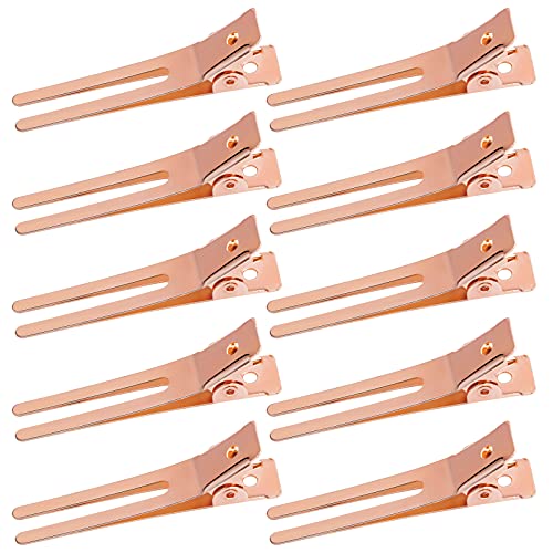 Wobe 50pcs Hairdressing Double Prong Curl Clips, Wobe 1.8" Styling Section Metal Alligator Clips for Curling and Bows, Salon and Barber Use (Rose Gold) - Image 1