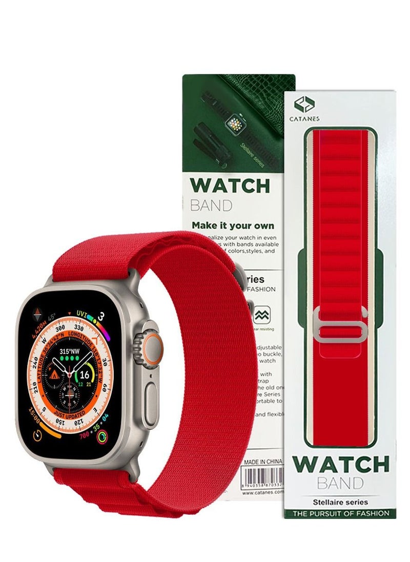 CATANES - Apple Watch Band 49mm 45mm 44mm 42mm Alpine Loop Band Women Men Adjustable with Metal G-Hook Strap for iWatch Ultra Series SE 8/7/6/5/4/3/2/1 Red - Image 1