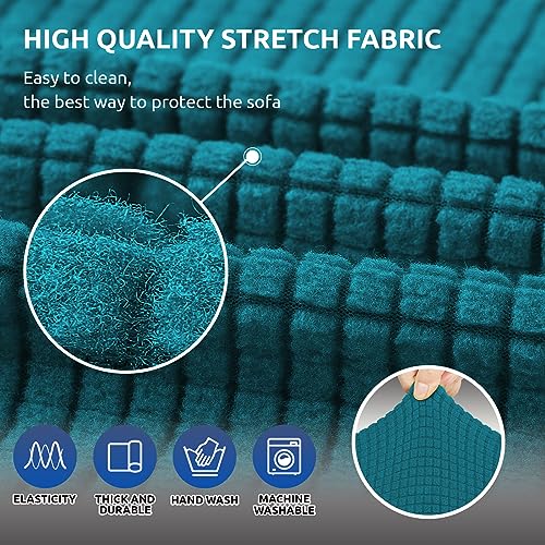 KEKUOU Stretch Sofa Cover Slipcover ，Couch Covers for 3 Cushion Couch Sofa pet Friendly (78"-94") Furniture Protector Sofa with Elastic Bottom for Kids,Dog, Jacquard Small Checked(Large,Peacock Blue) - Image 5