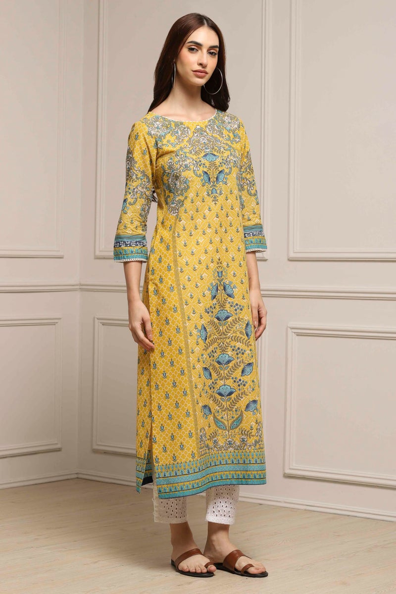 BIBA Women Cotton Regular Fit Printed Mix and Match Kurta(Assorted19005_Yellow_40) - Image 2