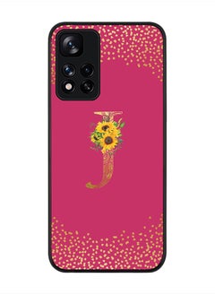 Stylizedd Rugged Black Edge Case for Redmi Note 11 Pro Plus 5G, Slim fit Custom Monogram Initial Letter Mandala Floral Pattern Alphabet- J(Dark Pink Rose)  - Image 1