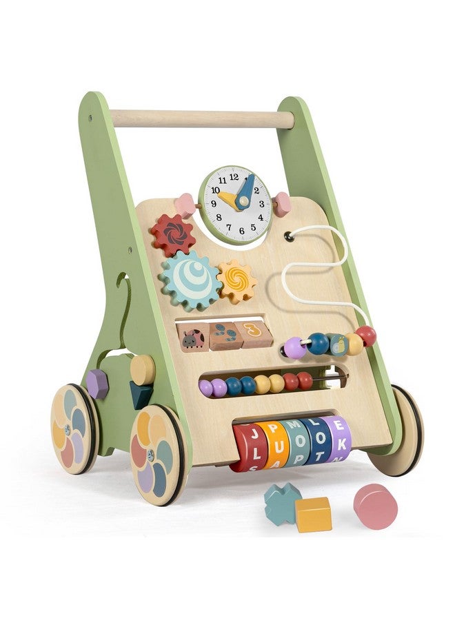 LOL-FUN Wooden Baby Walker with Wheels, Push Walker for Baby Boy 6-12 Months, Baby Activity Center Sit to Stand Walker Small Size - Image 1