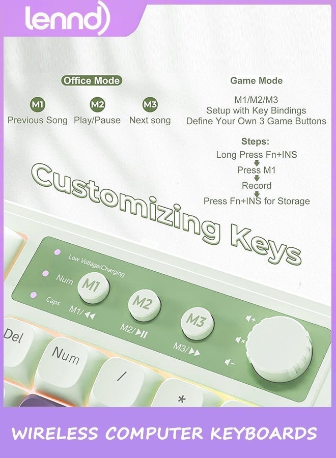 LENND S99 Gaming Keyboard, Wireless Computer Keyboards, Tri-Mode Bluetooth/2.4GHz/USB-C Custom Creamy Keyboard with Number Pad, RGB Backlit Media Knob Cute Programmable Keyboard for PC Gamer - Green - Image 2