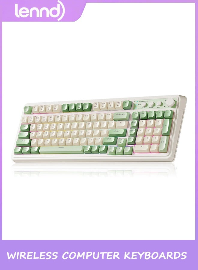 LENND S99 Gaming Keyboard, Wireless Computer Keyboards, Tri-Mode Bluetooth/2.4GHz/USB-C Custom Creamy Keyboard with Number Pad, RGB Backlit Media Knob Cute Programmable Keyboard for PC Gamer - Green