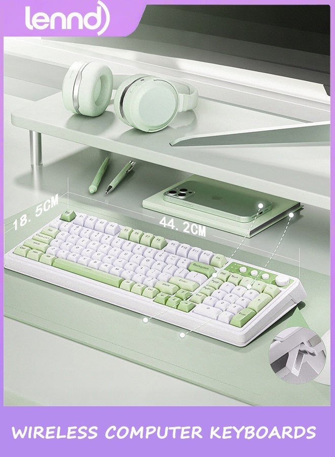 LENND S99 Gaming Keyboard, Wireless Computer Keyboards, Tri-Mode Bluetooth/2.4GHz/USB-C Custom Creamy Keyboard with Number Pad, RGB Backlit Media Knob Cute Programmable Keyboard for PC Gamer - Green - Image 4
