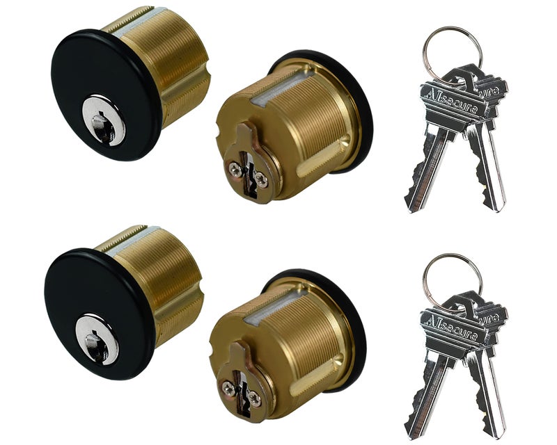 AIsecure Brass Mortise Cylinder Lock，Commercial storefront Door Lock Mortise cylinders Compatible with Adams Rite, Kawneer, and Vistawall deadbolts. Comes in Black, 4-Pack ，with Matching Keys. - Image 1