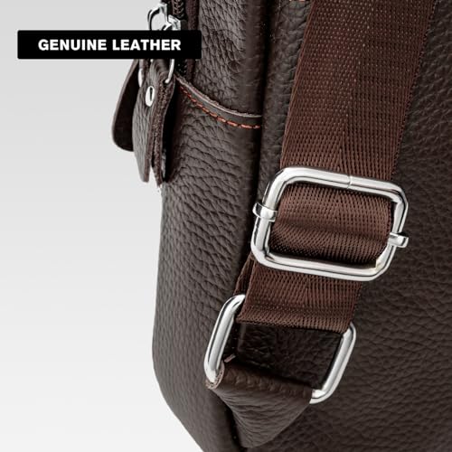 molshine Genuine Leather Sling Crossbody Bag,Fashion Chest,Casual Shoulder Bag for Men Women Work Travel Cycling HB024 (Brown) - Image 5