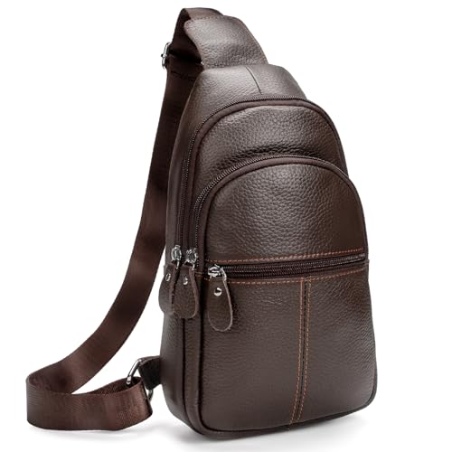 molshine Genuine Leather Sling Crossbody Bag,Fashion Chest,Casual Shoulder Bag for Men Women Work Travel Cycling HB024 (Brown) - Image 1