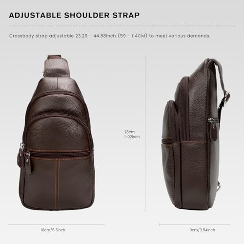 molshine Genuine Leather Sling Crossbody Bag,Fashion Chest,Casual Shoulder Bag for Men Women Work Travel Cycling HB024 (Brown) - Image 3