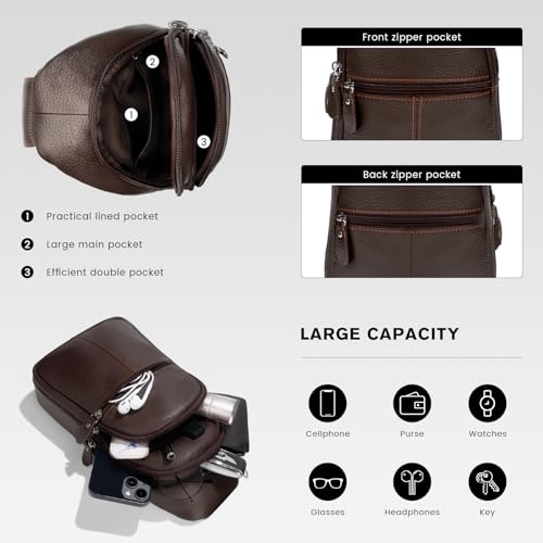 molshine Genuine Leather Sling Crossbody Bag,Fashion Chest,Casual Shoulder Bag for Men Women Work Travel Cycling HB024 (Brown) - Image 4