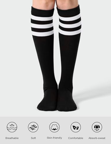 Joulli Women's Knee High Athletic Socks Stripe Tube Outdoor Sport Socks 3 Pairs, Black - Image 2