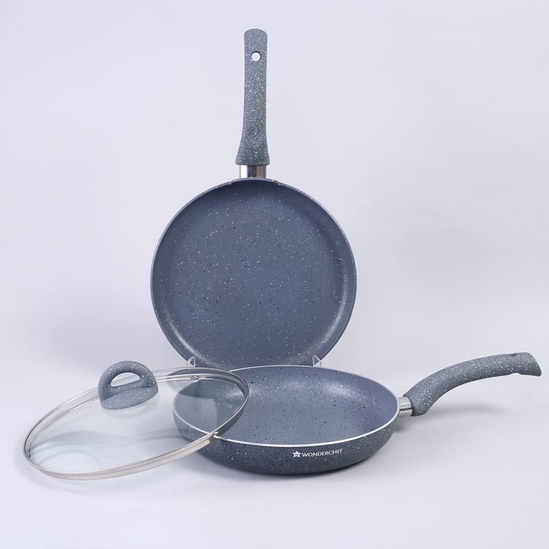 Wonderchef Wonderchef Granite Non-Stick 3 Piece Cookware Set | Induction Bottom | Soft-Touch Handles | Pure Grade Aluminium | PFOA & Heavy Metals Free | 2 Years Warranty | Black - Image 1