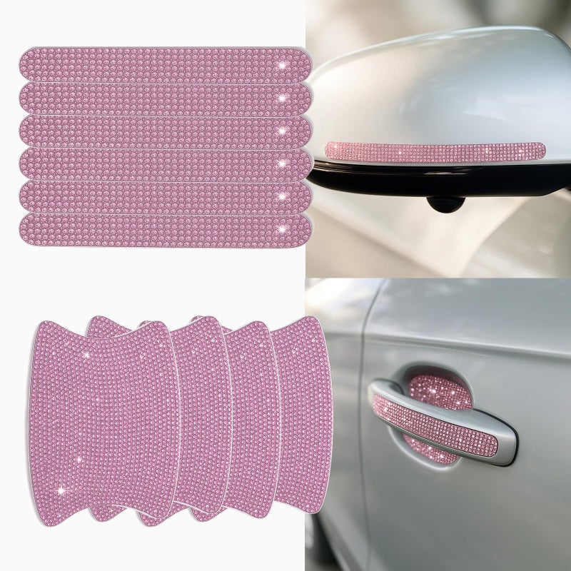 I3DIDEA 10PCS Bling Car Door Handle Protectors 4 Door Bowl Stickers 6 Handle Strips Crystal Rhinestone AntiScratch Car Accessories Sparkling Auto Decor Decals Universal for SUV Sedan Truck Pink - Image 3