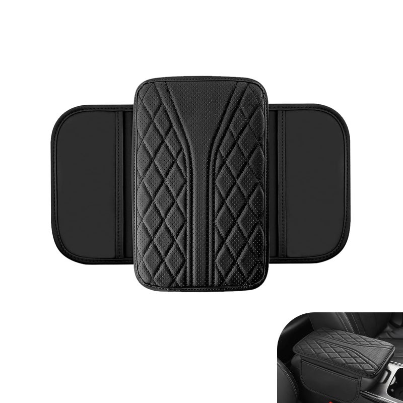 winterrock Car Center Console Cover Leather Car Console Covers Arm Rest Cover Pad with 2 Storage Bags AntiScratch Car Armrest Cushion Accessories Universal for Sedan SUV Truck Black - Image 3