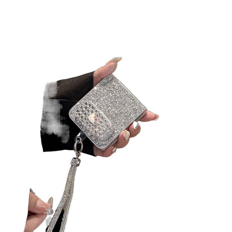 Drop Protection PC for Samsung Galaxy Z Flip 6 with Kickstand and Silver Glitter in Silver for School Days - Image 4
