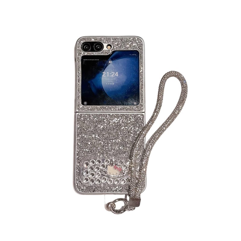 Drop Protection PC for Samsung Galaxy Z Flip 6 with Kickstand and Silver Glitter in Silver for School Days - Image 1