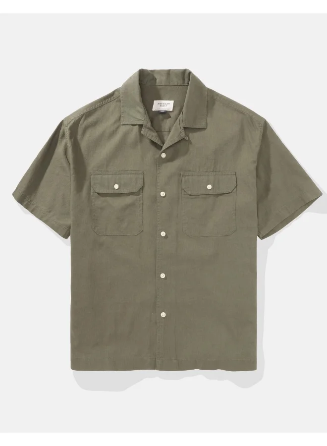 American Eagle Linen-Blend Button-Up Poolside Shirt