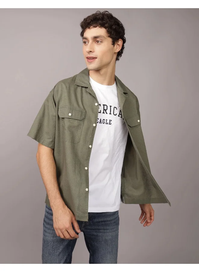 American Eagle Linen-Blend Button-Up Poolside Shirt