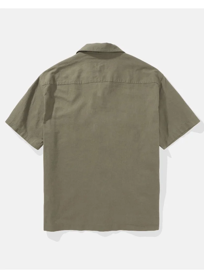 American Eagle Linen-Blend Button-Up Poolside Shirt
