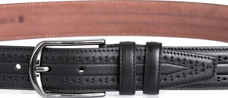 Gayış Gaış Leather Men's Suit Belt Classic Black Patterned Belt 3.5 cm
