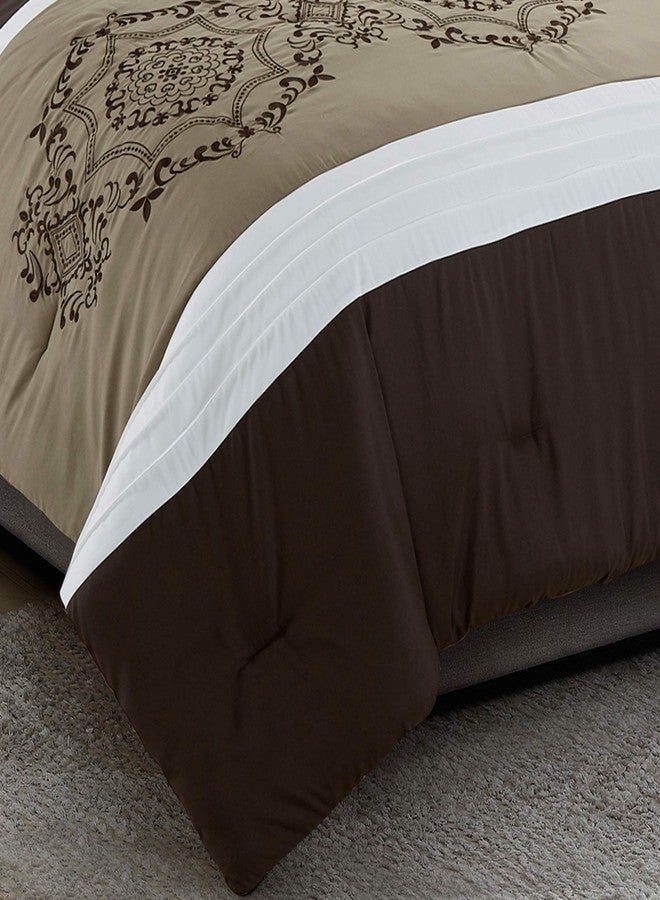دبليو بي أم وورلد برودكتس مارت مجموعة مفروشات سرير من 3 قطع من WPM WORLD PRODUCTS MART، بنقشة فيكتورية بنية ورمادية، طقم لحاف فاخر مطرز، مقاس كوين - إليزابيث (كوين) - Image 3