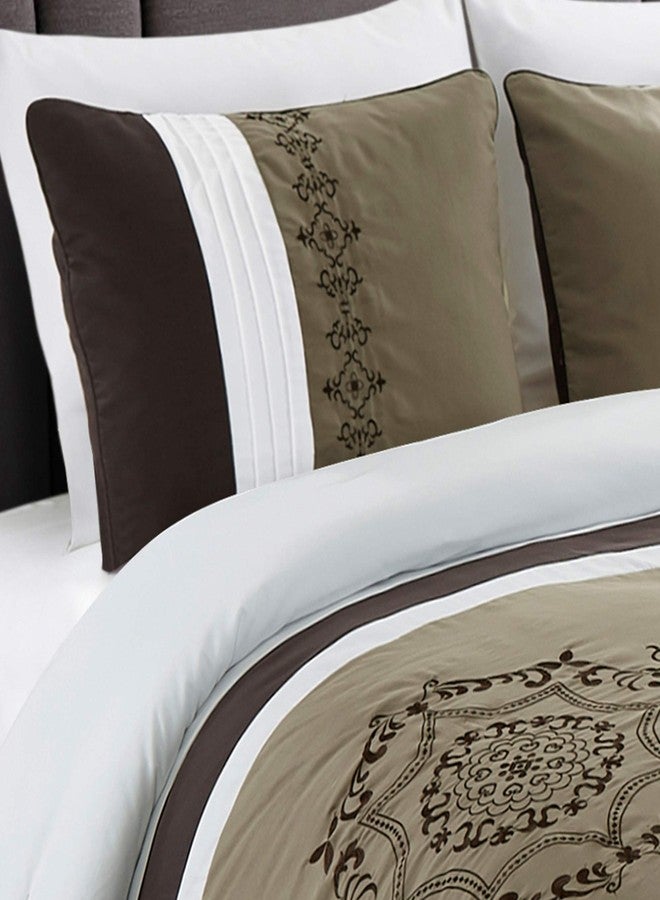 دبليو بي أم وورلد برودكتس مارت مجموعة مفروشات سرير من 3 قطع من WPM WORLD PRODUCTS MART، بنقشة فيكتورية بنية ورمادية، طقم لحاف فاخر مطرز، مقاس كوين - إليزابيث (كوين) - Image 4