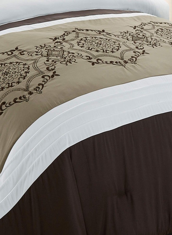 دبليو بي أم وورلد برودكتس مارت مجموعة مفروشات سرير من 3 قطع من WPM WORLD PRODUCTS MART، بنقشة فيكتورية بنية ورمادية، طقم لحاف فاخر مطرز، مقاس كوين - إليزابيث (كوين) - Image 5