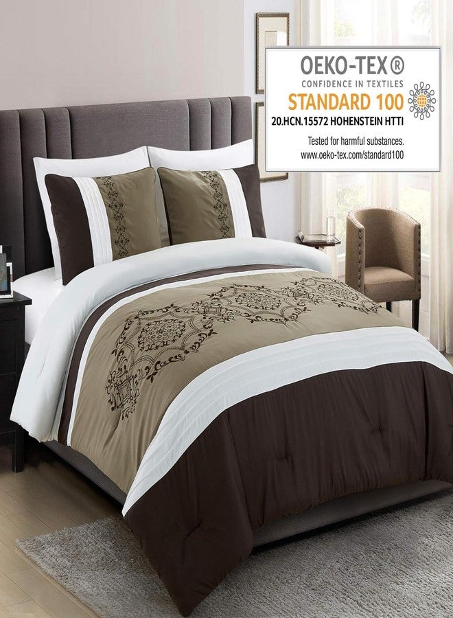 دبليو بي أم وورلد برودكتس مارت مجموعة مفروشات سرير من 3 قطع من WPM WORLD PRODUCTS MART، بنقشة فيكتورية بنية ورمادية، طقم لحاف فاخر مطرز، مقاس كوين - إليزابيث (كوين) - Image 2