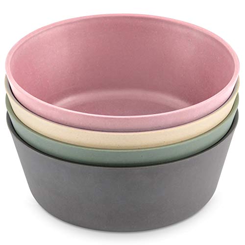 WeeSprout Bamboo Kids Bowls Set of Four 10 oz KidSized Dinnerware Cereal Leftovers  Snack Bowl Dishwasher Safe Pink Green Gray  Beige