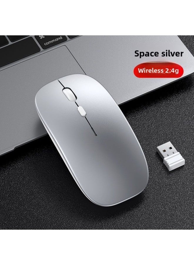 【mobile Phone Can Also Be Used】 Charging Wireless Mouse Office Laptop General Game Optional Bluetooth Mouse-color:Rechargeable Version 【on Silent】 Space Silver - Image 1
