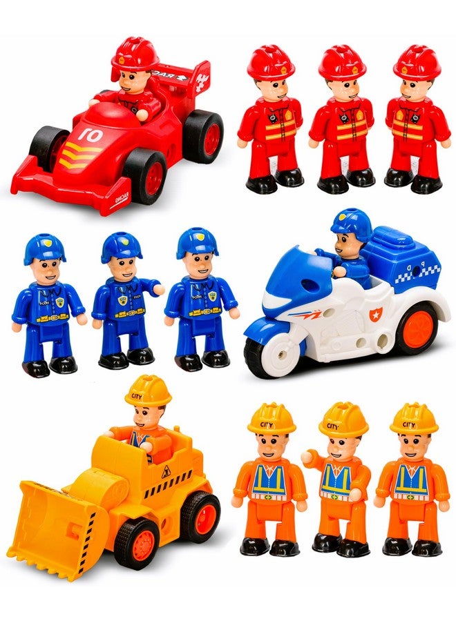 FUNERICA 12Pcs People Figures & Toy Cars Playset Fireman Police Construction Workers Pretend Play Vehicle & Figurine Set Accessories For Kids Emergency Vehicles And Construction Toys Imaginative Play - Image 1