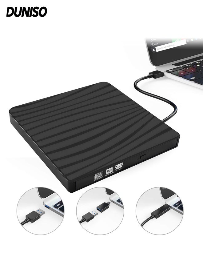 DUNISO External  Drive with USB 3.0 and Type-C,Portable DVD/CD Reader with Non-slip Rubber pad,suitable for Laptop,Desktop and more - Image 1