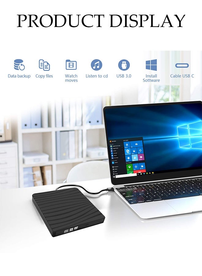 DUNISO External  Drive with USB 3.0 and Type-C,Portable DVD/CD Reader with Non-slip Rubber pad,suitable for Laptop,Desktop and more - Image 3