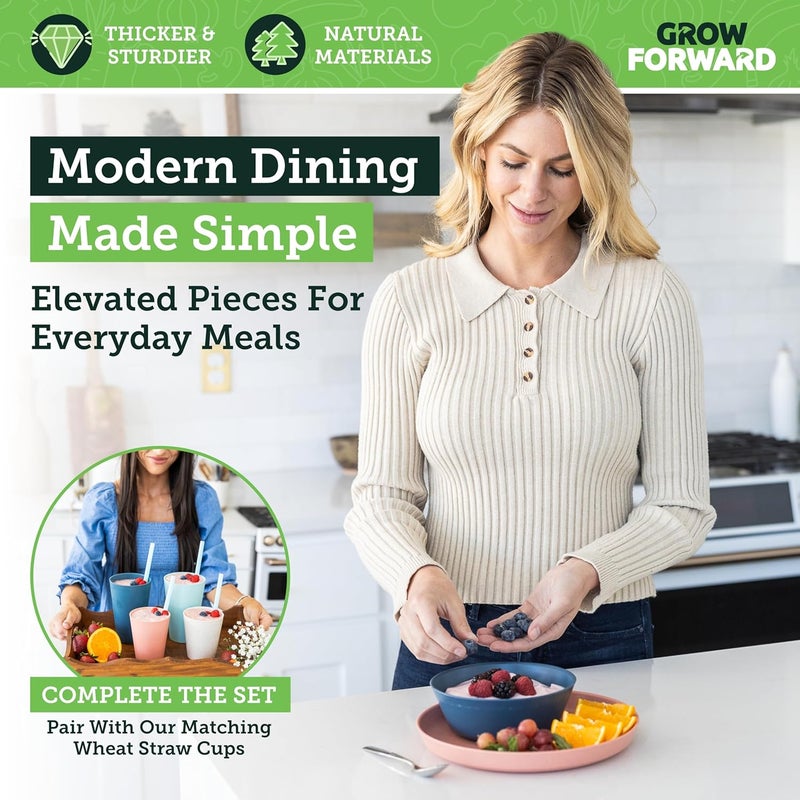 Grow Forward Premium Wheat Straw Plates and Bowls Sets - 8-Piece Wheat Straw Dinnerware Sets - Unbreakable & Reusable Microwave Safe Plastic Dinner Plates for Outdoors, RV, Camping Dishes - Tropical - Image 5
