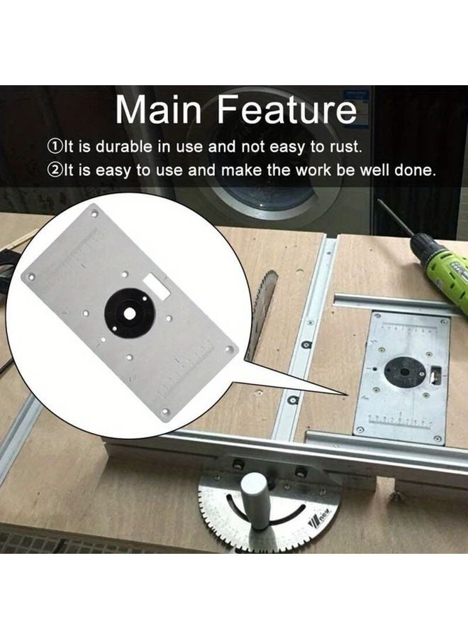 Silvery Grey Aluminum Router Table Insert Plate With 4 Precision Rings Matte Finish - Image 3