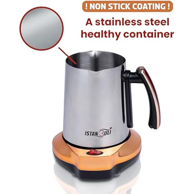 استنبولي  وعاء كهربائي من الفولاذ المقاوم للصدأ بقاعدة رخامية غير لاصقة مثالي للحليب والقهوة التركية والكرك - Image 5