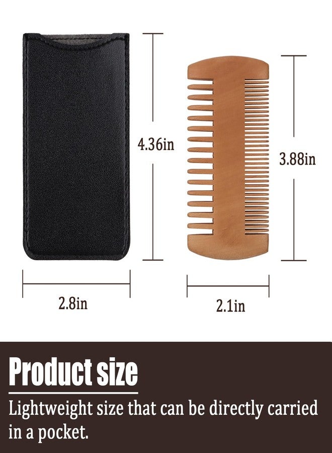 YOLCAR Pearwood Beard Comb, Wooden Beard Comb for Men with Leather Case, Dual-Sided Teeth for Beard Grooming - Image 2
