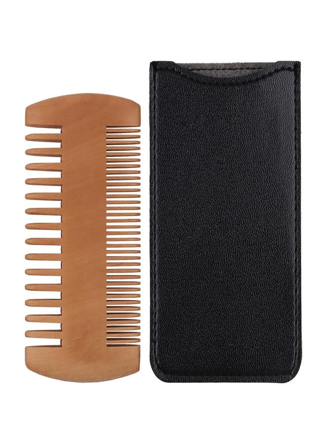 YOLCAR Pearwood Beard Comb, Wooden Beard Comb for Men with Leather Case, Dual-Sided Teeth for Beard Grooming - Image 1