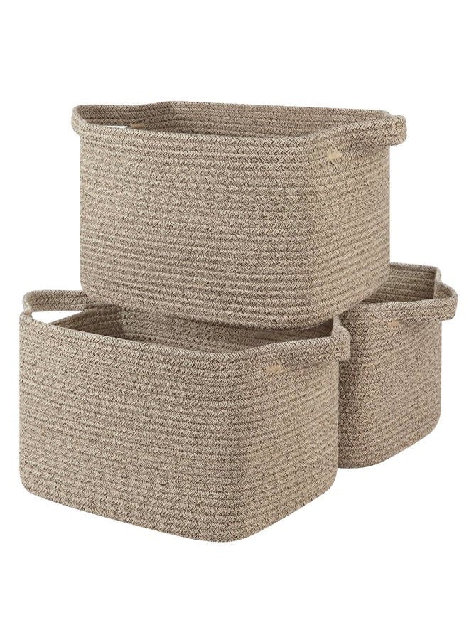 OIASKET Storage Basket for Organizing, Woven Baskets for Storage, Rectangle Decorative Baskets for Shleves, Closet, Toys, Books, Nursery Organizer Bins - Pack of 3 (Brown) - Image 1
