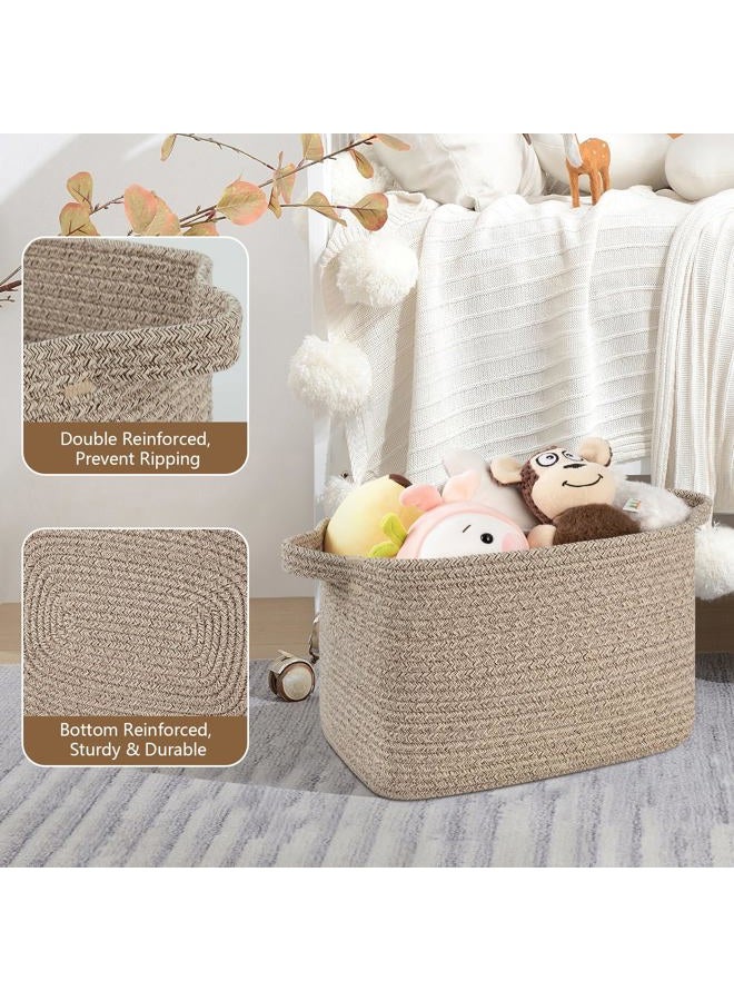 OIASKET Storage Basket for Organizing, Woven Baskets for Storage, Rectangle Decorative Baskets for Shleves, Closet, Toys, Books, Nursery Organizer Bins - Pack of 3 (Brown) - Image 3