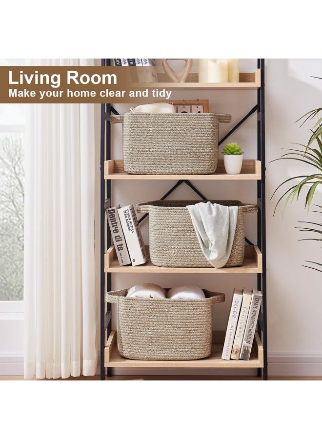 OIASKET Storage Basket for Organizing, Woven Baskets for Storage, Rectangle Decorative Baskets for Shleves, Closet, Toys, Books, Nursery Organizer Bins - Pack of 3 (Brown) - Image 4