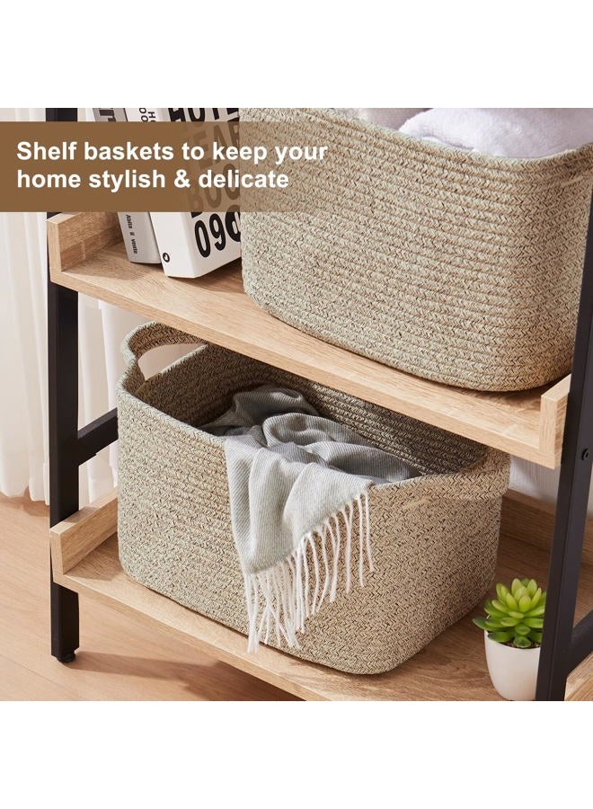 OIASKET Storage Basket for Organizing, Woven Baskets for Storage, Rectangle Decorative Baskets for Shleves, Closet, Toys, Books, Nursery Organizer Bins - Pack of 3 (Brown) - Image 5