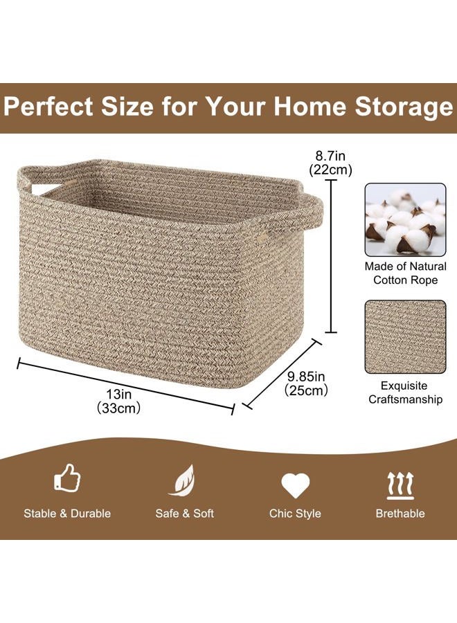 OIASKET Storage Basket for Organizing, Woven Baskets for Storage, Rectangle Decorative Baskets for Shleves, Closet, Toys, Books, Nursery Organizer Bins - Pack of 3 (Brown) - Image 2