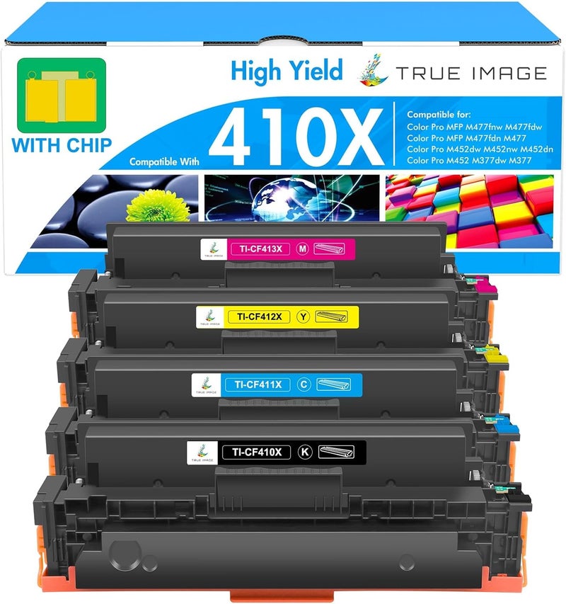 True Image خرطوشة حبر متوافقة لاستبدال HP 410 410A 410X CF410X CF410A Color Laserjet Pro MFP M477fdw M477fdn M377dw M477fnw M452dn M452dw M452nw M452 M477 M377 - 4. 4. 4. عبوة سوداء - Image 1