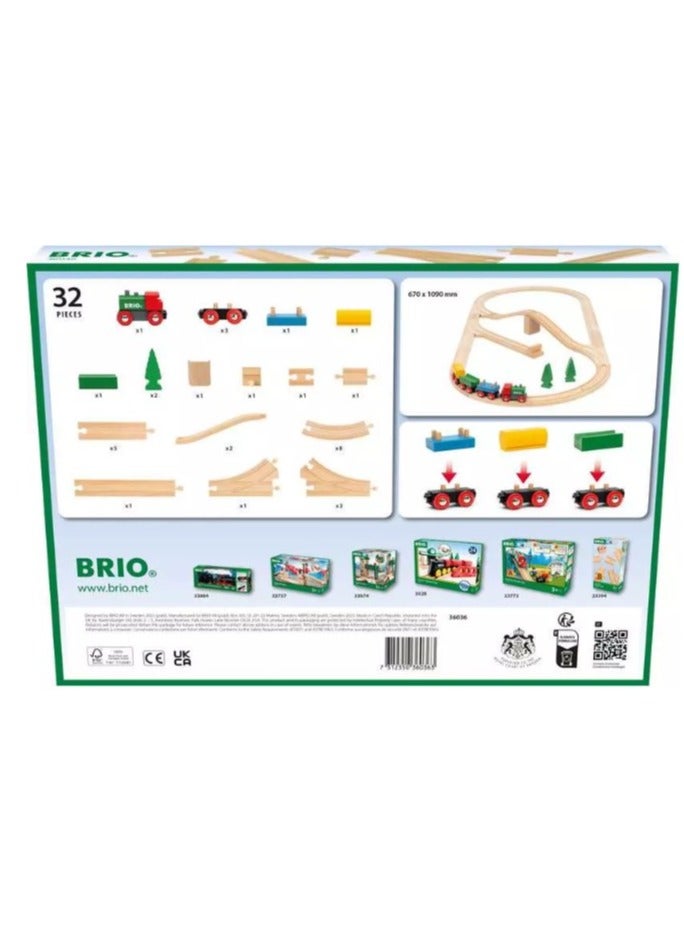 Brio مجموعة قطار خشبي كلاسيكي BRIO على شكل 8 – مجموعة بداية مكونة من 22 قطعة مع محرك، محطة، جسر، أشجار ومسارات – لعب تخيلي كلاسيكي للأعمار 3+ | 36036-B - Image 3