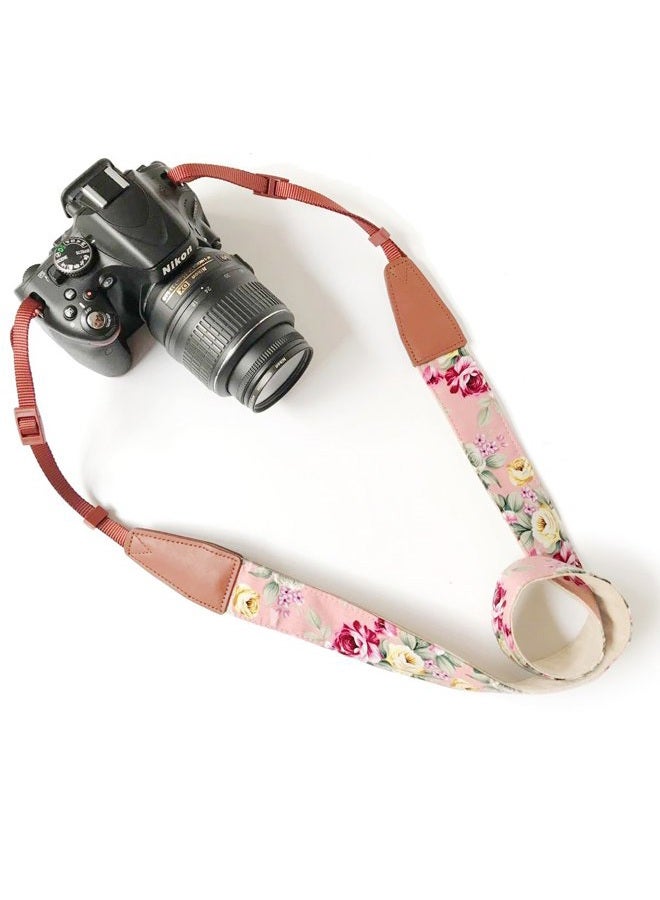 Alled Camera Neck Shoulder Belt Strap, Leather Vintage Print Soft Camera Straps for Women/Men for DSLR/SLR/Nikon/Canon/Sony/Olympus/Samsung/Pentax/Fujifilm (LeatherÿPinkÿPrint) - Image 1
