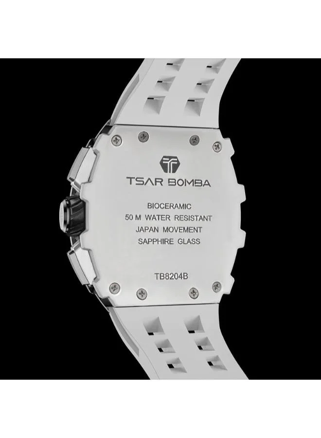 TSAR BOMBA ساعة رجالية بسوار سيليكون TB8204B-01 - 43.5*50.5 مم